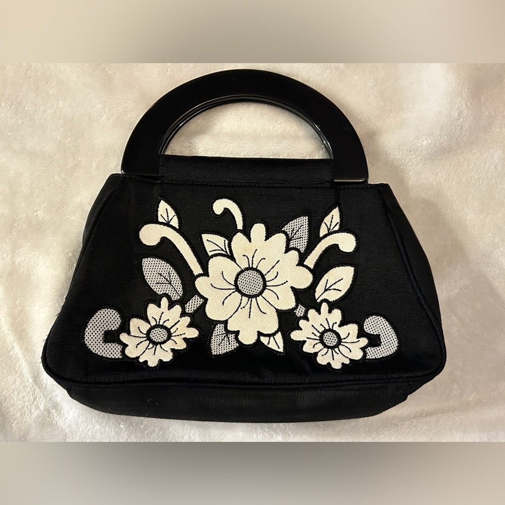 Vintage Black and White Small Floral Design Handbag